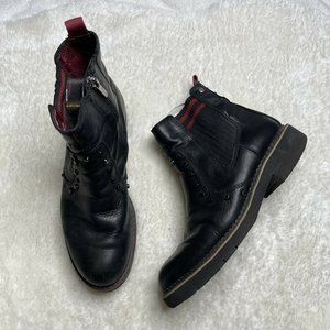 Pikolinos SZ 38 US 7.5 8 Black Leather Studded Stretch Combat Bootie Boots Women